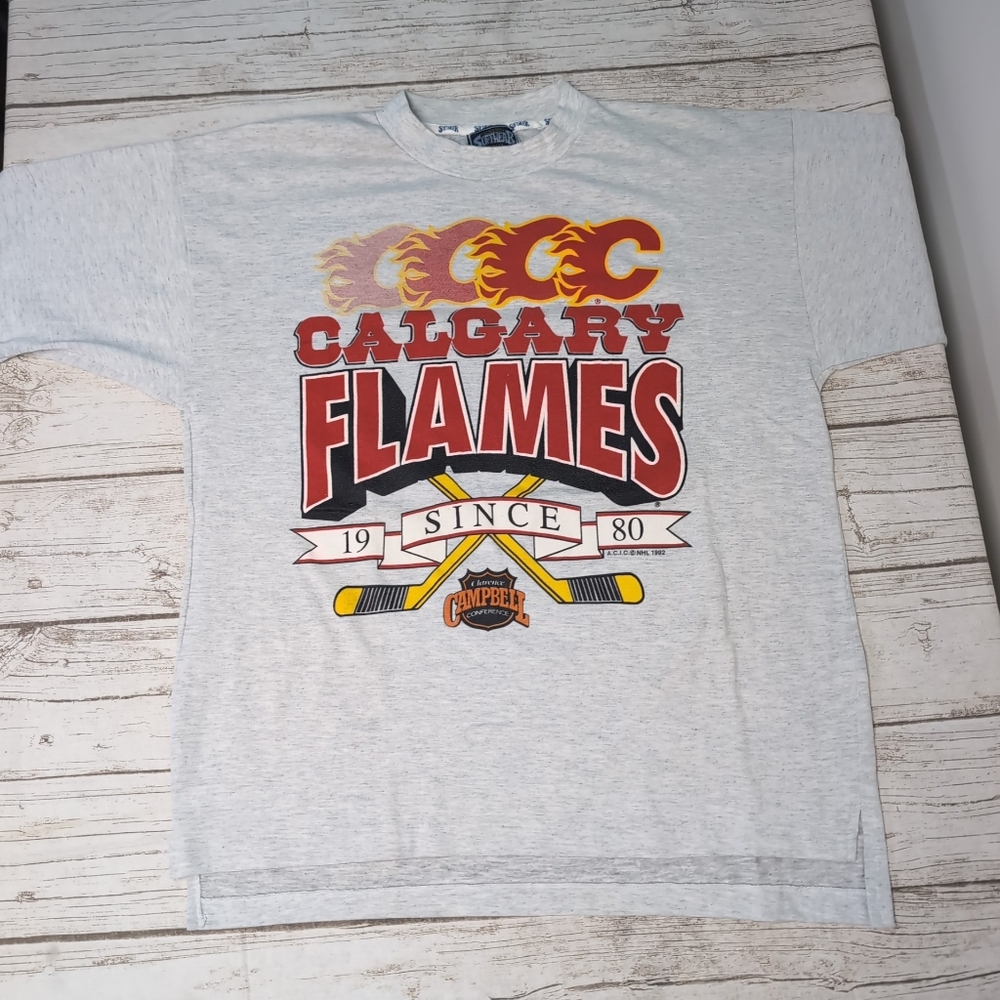 Vintage 1992 Calgary Flames Graphic T Shirt Size XL